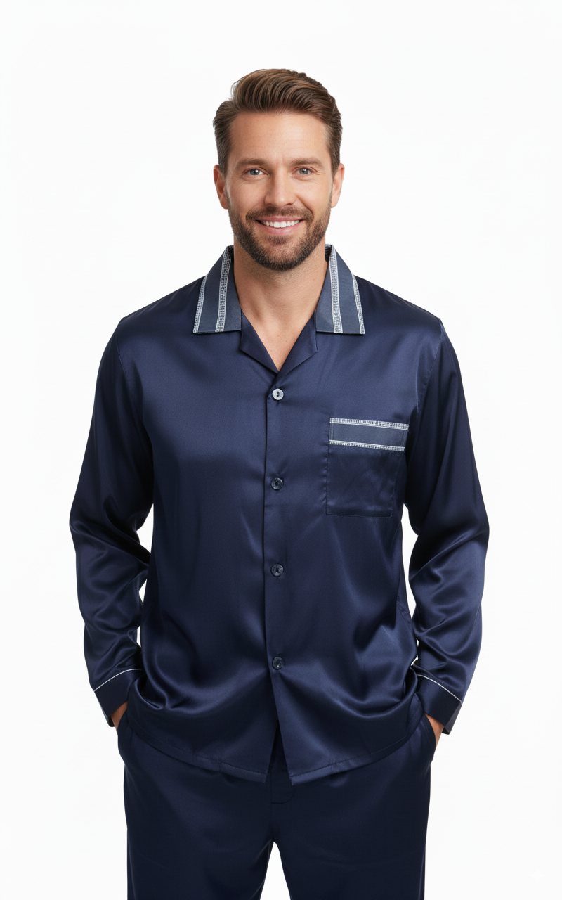 Oppland Erkek Pijama Takımı Saten Kumaş Klasik Model Cepli Rahat Tam Kalıp OPEPT26PIEROMOD93